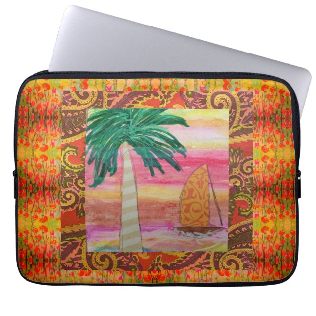 Abstract Palm Tree and Sailboat Laptop Sleeve (Front)