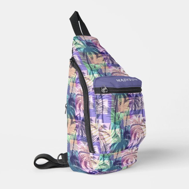 Abstract Palm Tree Pattern custom name Sling Bag (Left Corner)