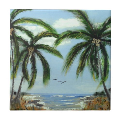 Abstract Palm Trees Ceramic Tile
