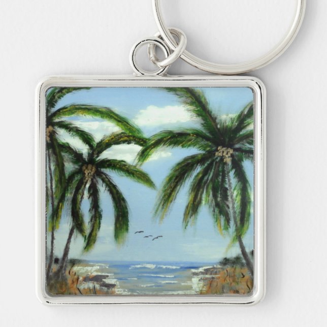 Abstract Palm Trees Keychain (Front)