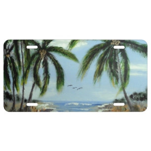 Abstract Palm Trees License Plate