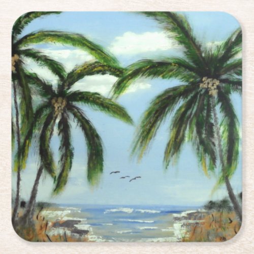 Abstract Palm Trees Square Paper Coaster