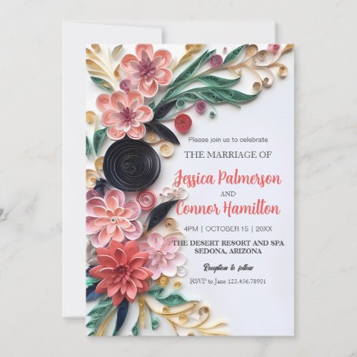 Abstract Paper Quilling Floral Wedding Greenery Invitation