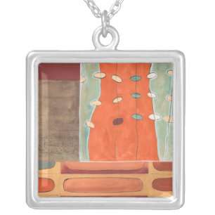 Abstract Parade of Eggs by Erica J Vess Silver Plated Necklace