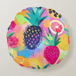 Abstract Paradise Tropical Fruit Fiesta Round Pillow
