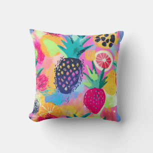 Abstract Paradise Tropical Fruit Fiesta Throw Pillow