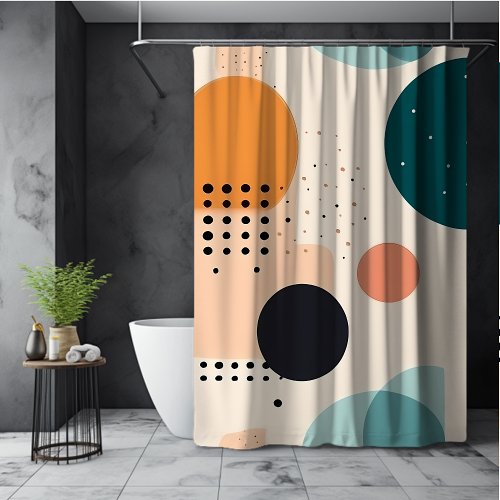 Abstract pastel beige orange red green dots shower curtain