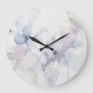 Abstract Pastel Blue and Purple Fluid Ink Splatter Large Clock