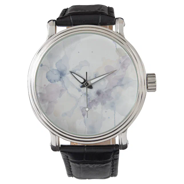 Abstract Pastel Blue and Purple Fluid Ink Splatter Watch | Zazzle