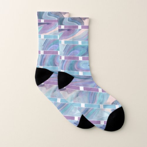 Abstract Pastel Blue and Violet Pattern Socks