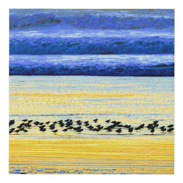 Abstract pastel Blue and Yellow Bird Faux Canvas Print (Front)