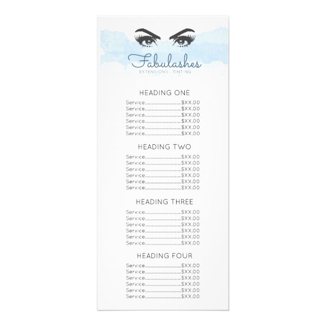 Abstract Pastel Blue Makeup Artist Eyelashes Price Rack Card (Front)