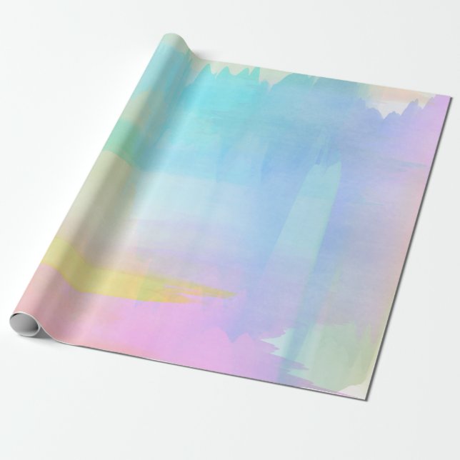 Abstract Pastel Blue Pink Yellow Watercolor Wrapping Paper (Unrolled)