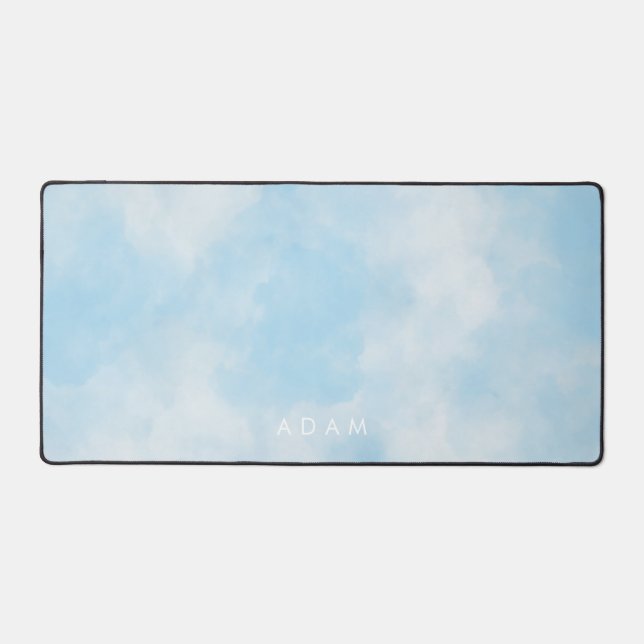Abstract Pastel Blue Sky Clouds Personalize Desk Mat (Front)