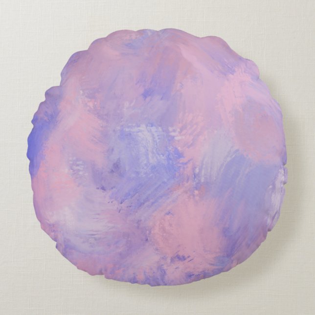 Abstract Pastel Blush Pink and Blue Round Pillow (Front)