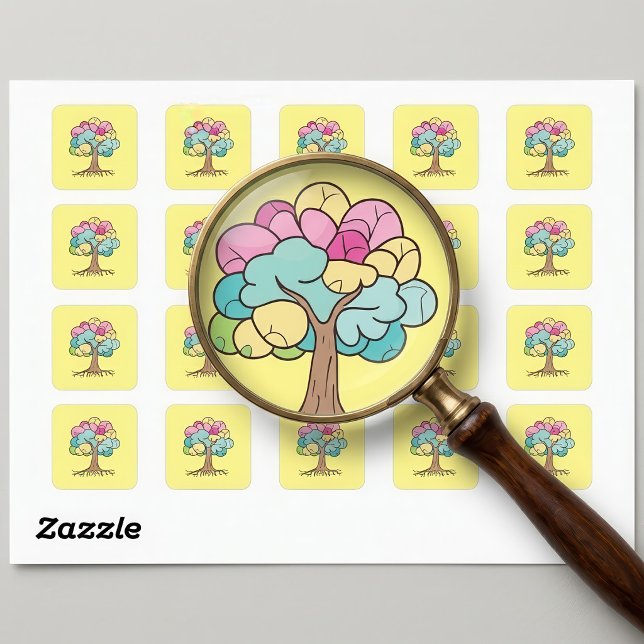 Abstract Pastel Brain Tree Art Print Square Sticker (Abstract Pastel Brain Tree Art Print. Square Sticker)