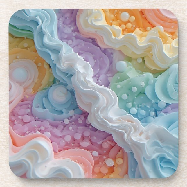 Abstract Pastel Colored Waves Beverage Coaster (Front)