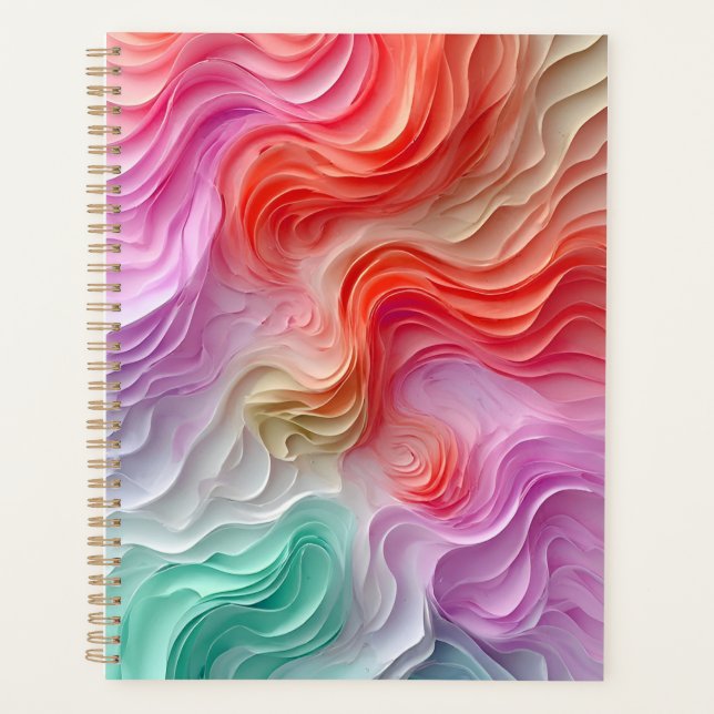 Abstract Pastel Colored Waves Planner (Front)