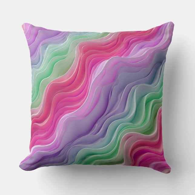 Abstract Pastel Colored Waves Throw Pillow (Front)