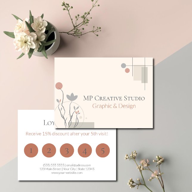 Abstract Pastel Design: Modern Florals & Geometry Loyalty Card (Creator Uploaded)