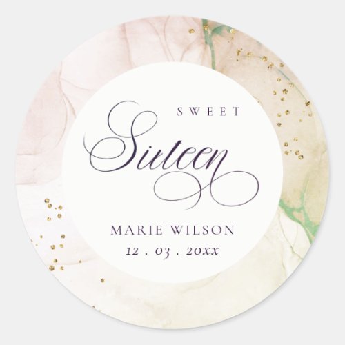 Abstract Pastel Dusky Pink Green Sweet 16 Birthday Classic Round Sticker