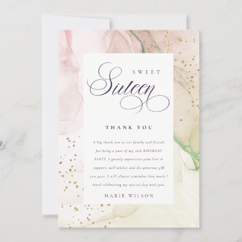 Abstract Pastel Dusky Pink Green Sweet 16 Birthday Thank You Card