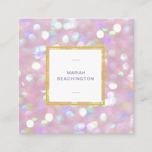 *~* Abstract Pastel Dusty Rose Lavender Bokeh Dots Square Business Card (Front)