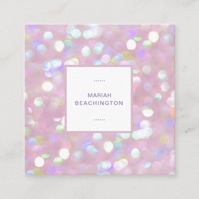 *~* Abstract Pastel Dusty Rose Lavender Bokeh Dots Square Business Card (Front)