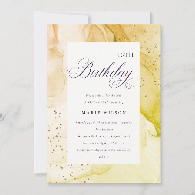 Abstract Pastel Earthy Lime Green Any Age Birthday Invitation (Front)