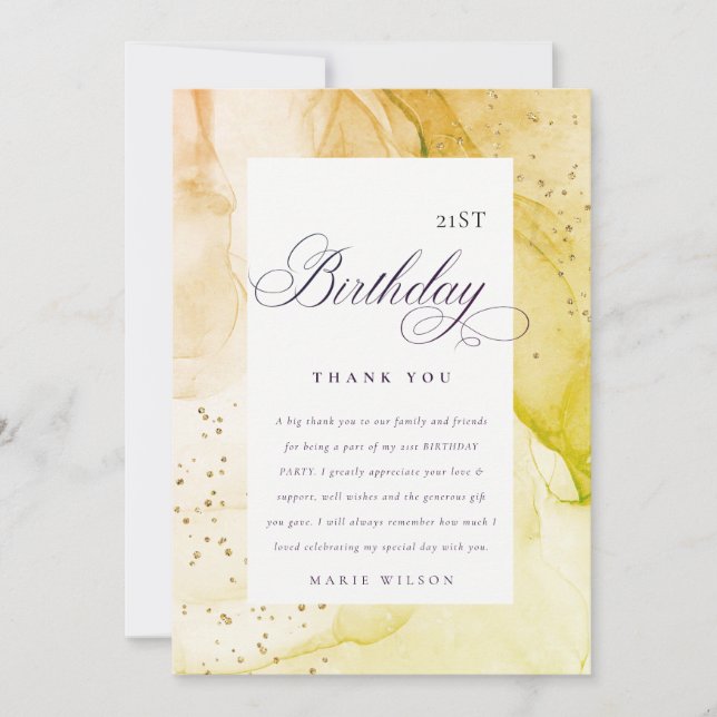 Abstract Pastel Earthy Lime Green Any Age Birthday Thank You Card (Front)