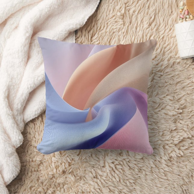 Abstract Pastel Fabric Flow with Gentle Curves Throw Pillow (Blanket)