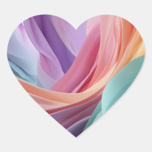 Abstract Pastel Fabric Waves Heart Sticker