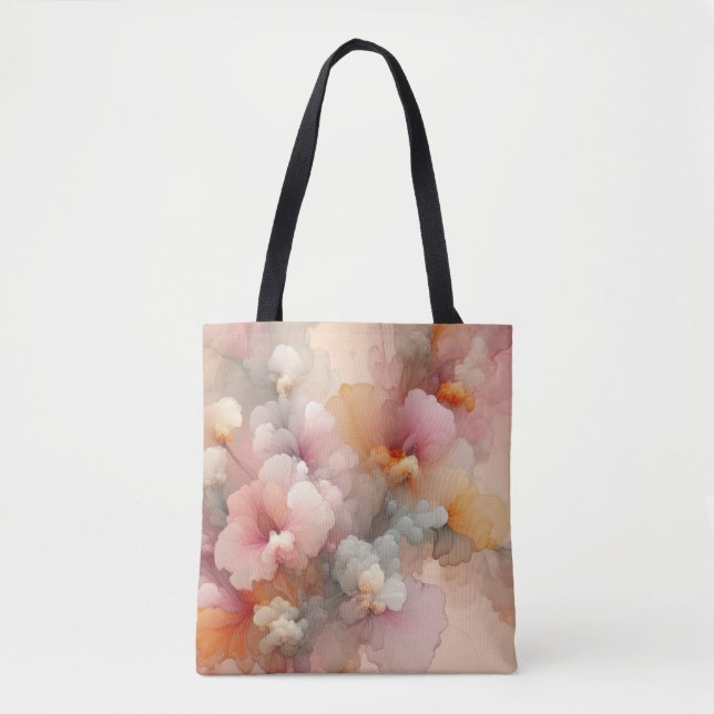 Abstract Pastel Floral Cloud Ink Landscape Tote Bag (Front)