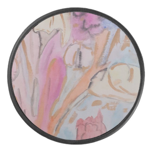 Abstract Pastel Floral  Hockey Puck (Front)
