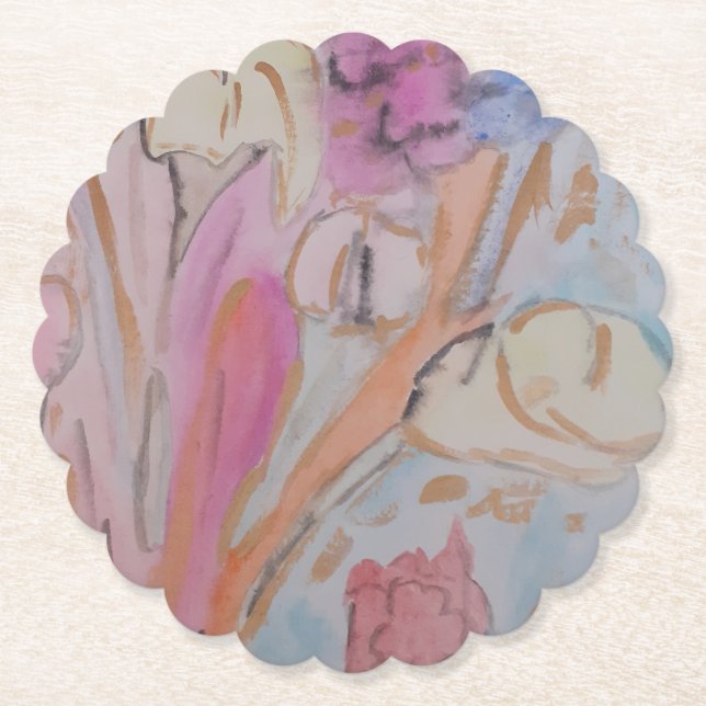 Abstract Pastel Floral Paper Coaster (Front)