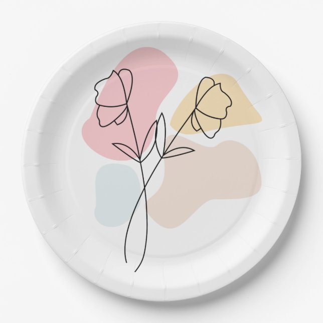 Abstract Pastel Floral  Paper Plates (Front)