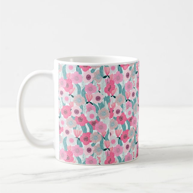 Abstract pastel floral pattern. Beautiful pink flo Coffee Mug (Left)