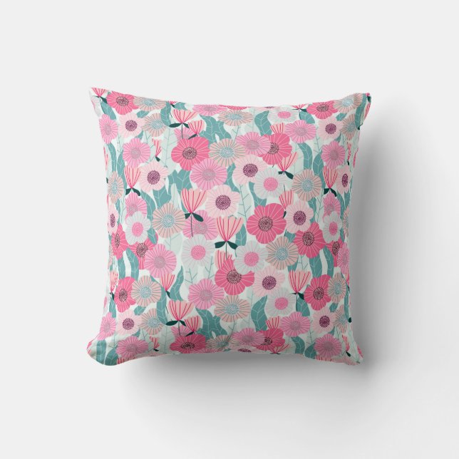 Abstract pastel floral pattern. Beautiful pink flo Throw Pillow (Front)