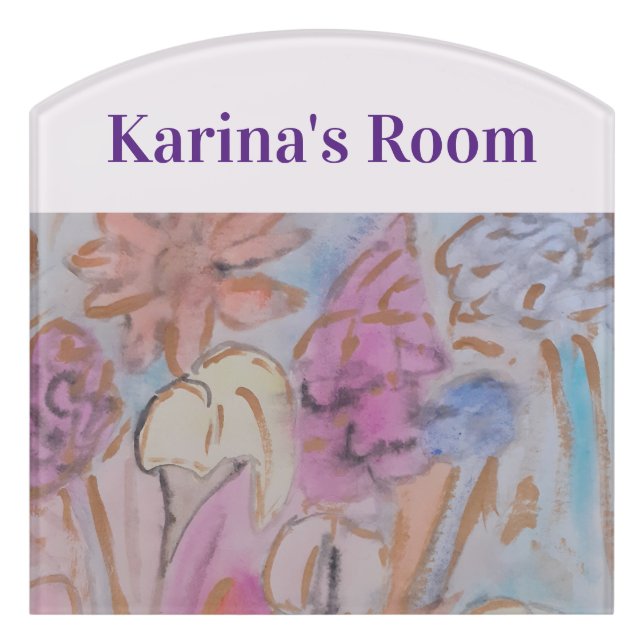 Abstract Pastel Floral Personalized Door Sign (Contour Front)