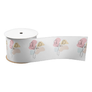 Abstract Pastel Floral  Satin Ribbon