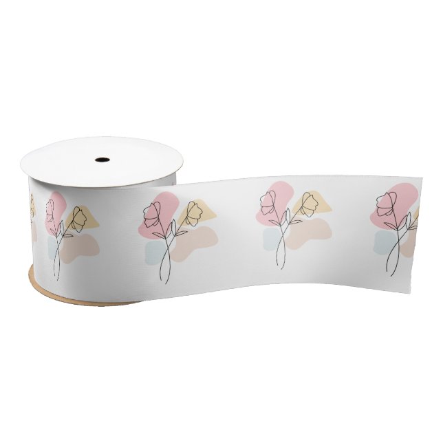 Abstract Pastel Floral  Satin Ribbon (Spool)