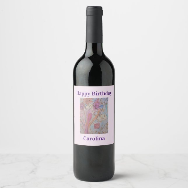 Abstract Pastel Floral Wine Label (Front)
