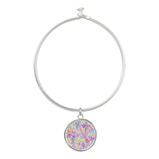 Abstract pastel flowers bangle bracelet (Front)
