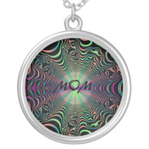 Abstract Pastel Fractal Web Mom Necklace