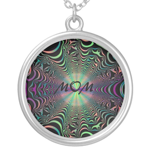 Abstract Pastel Fractal Web Mom Necklace (Front)