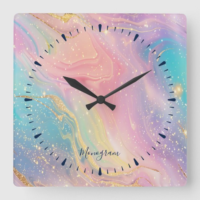 Abstract Pastel Glitter Seamless Pattern Square Wall Clock (Front)