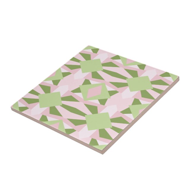 Abstract Pastel Green And Pink Geometric Pattern Ceramic Tile (Side)