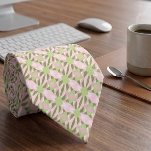 Abstract Pastel Green And Pink Geometric Pattern Neck Tie