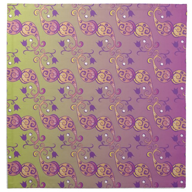 Abstract Pastel Green and Pink Paisley Floral Cloth Napkin (Front)