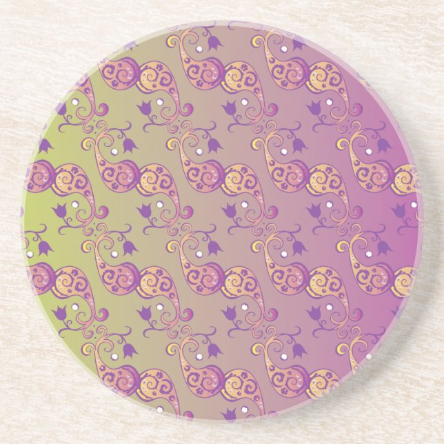 Abstract Pastel Green and Pink Paisley Floral Coaster (Front)